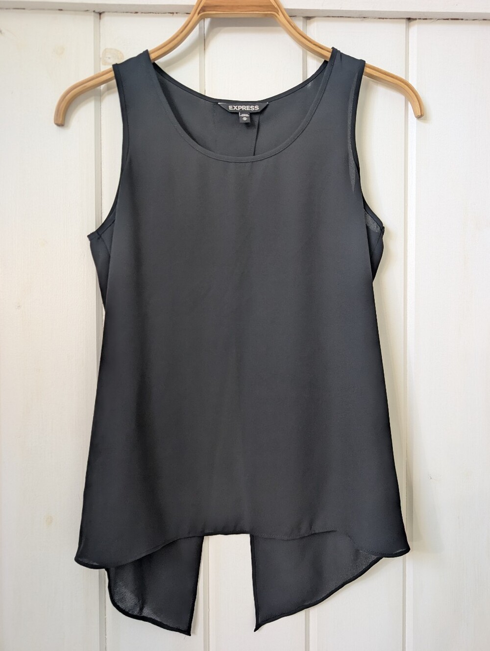 Express Black Semi Sheer Tank Blouse With Split Open Back | Size XS